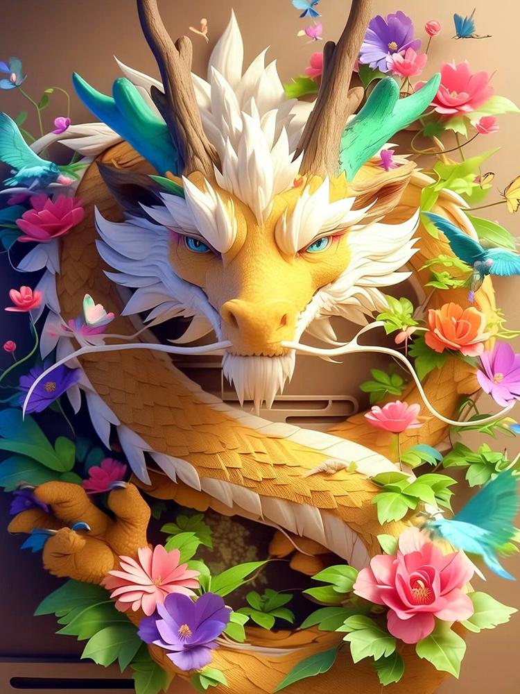 Diamond Art Painting Newly Arrived Chinese Loong Flower Diy 5d All Mosaic Jewelry CrossStitch Embroidery Set Home Decoration