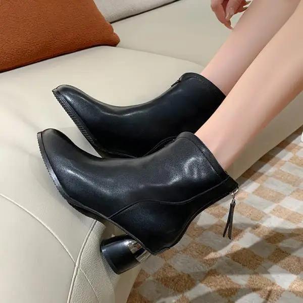 Shoes Back Zip Boots Woman Zipper Boots-Women Punk Rock Pointy Autumn Ladies Mid-Calf High Heel 2025 Pointed Toe White M