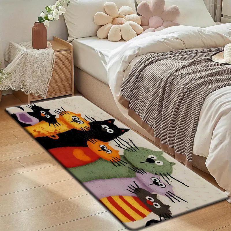 Adorable Cartoon Cat Family Carpet Welcome Mat Doormat Kitchen Rug Carpet for Live Room Bathroom Mat Rug for Bedroom Home