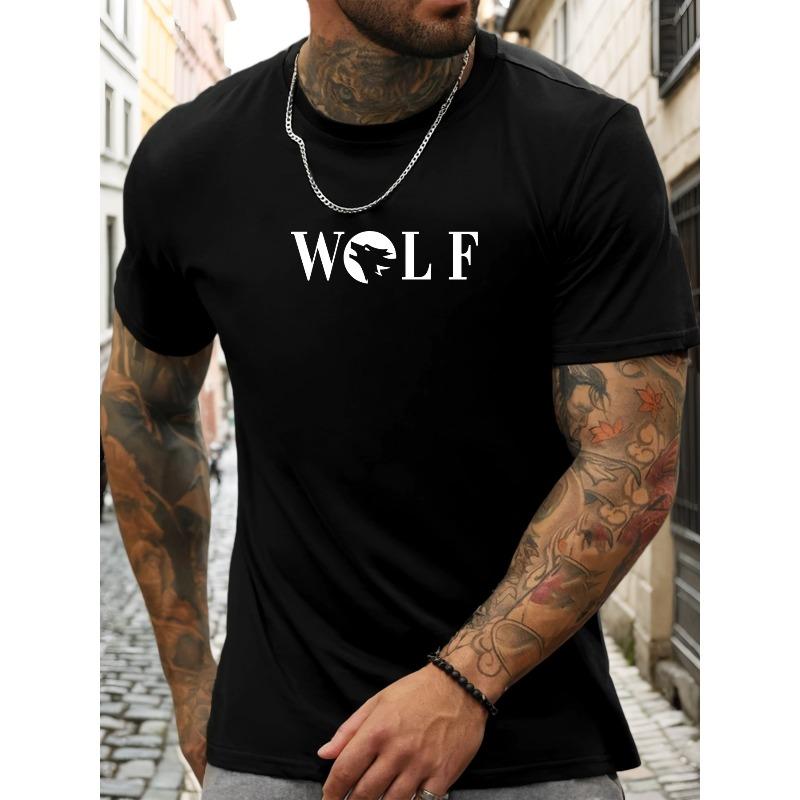 

European Size Men S Wolf Pattern Summer Casual Round Neck Short T-Shirt 4XL чорний