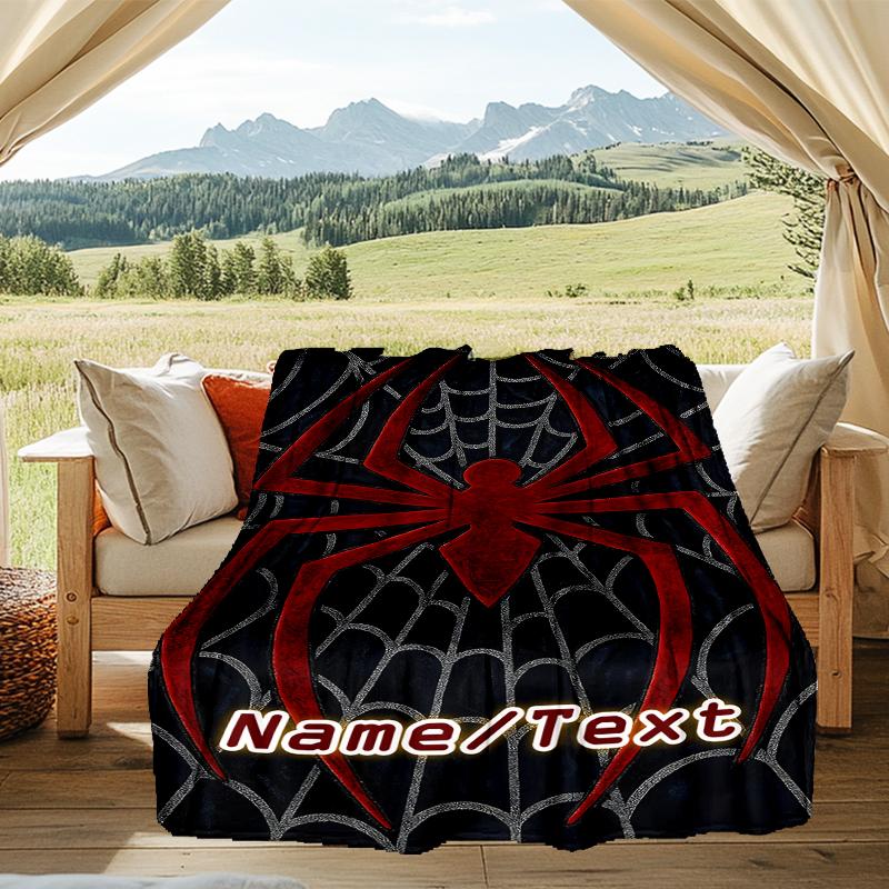 1PC Custom Name Spider Web Outdooor Flannel Blankets Throw Blanket All-Season Throw Gift Bedspread for Couch, Bed, Camping Holiday Birthda