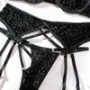 Leopard Print Underwire Push-Up Lingerie Set - Sexy, Sheer, Flocked 4-Piece