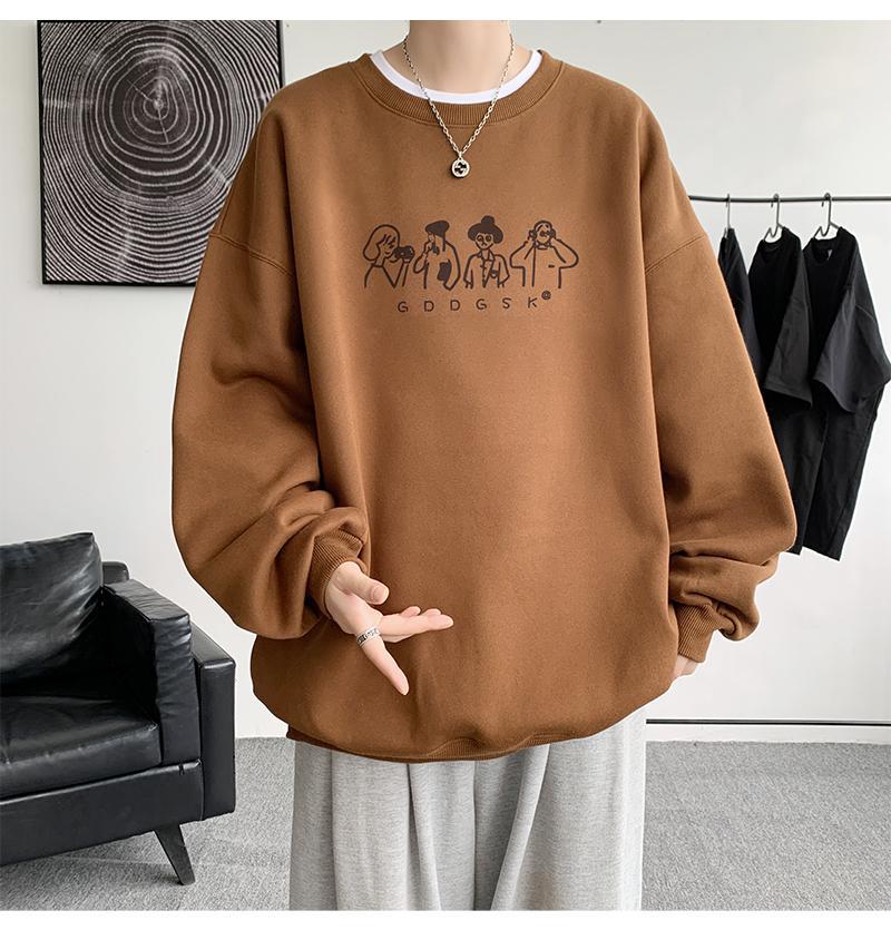 

Толстовка с круглым вырезом Мужская Весна и Осень Новые Студенты Молодежный Американский Повседневный Свободный Плотный С Принтом Пальто с Длинным Рукавом Мужское 5XL