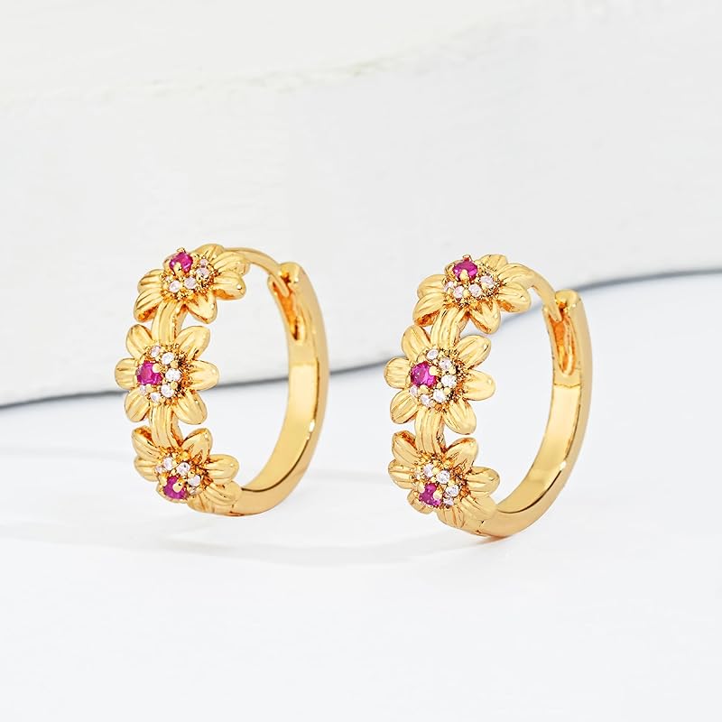 Fettero earrings ladies hoop earrings Popularity fine red blue white zirconia Compatible with metal allergies 14k gold plated