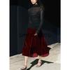 Spring New Women's Clothing Wave Swing Slimming Elegant Velvet High Waist Midi Skirt Skirt 0072158
