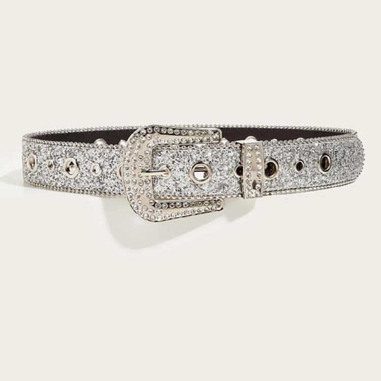 Shinning Rhinestone Belt Woman Faux-leather Y2K Style Girls Belt for Jeans Men