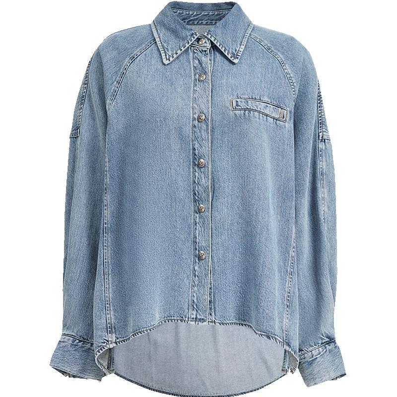 ONLY Women s Loose-Fit Long-Sleeve Denim Shirt XS