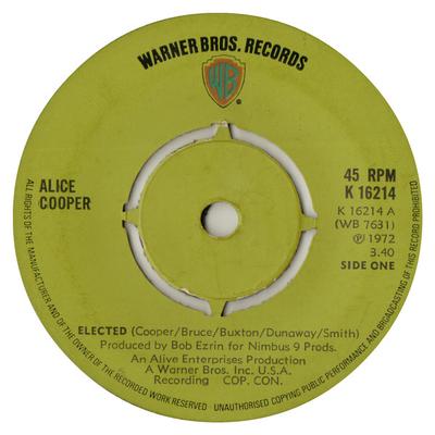 7inch Record ALICE COOPER - Elected  K16214 Warner Bros. Re 1972 UK Rock Used