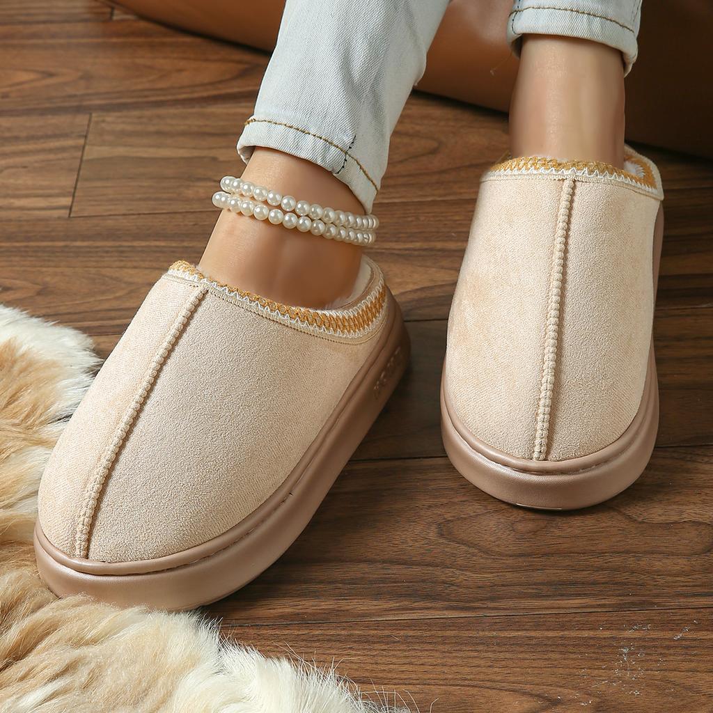 Pohodlné a elegantní sametové pantofle s krajkovým lemem pro podzim a zimu, lehké a hřejivé pantofle s EVA podrážkou