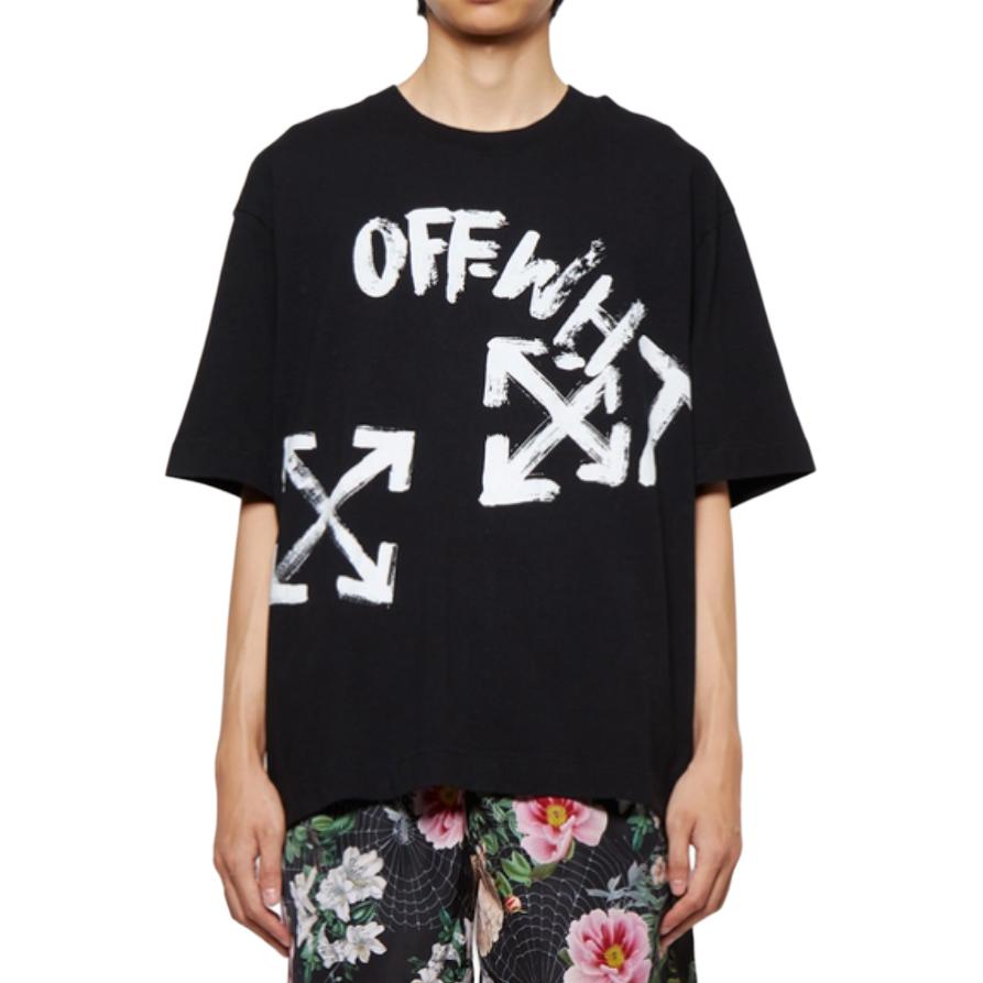 Off-White Paint Script Over Skate Short-Sleeve Tee Black/White Men Tops OMAA120F22JER0041001