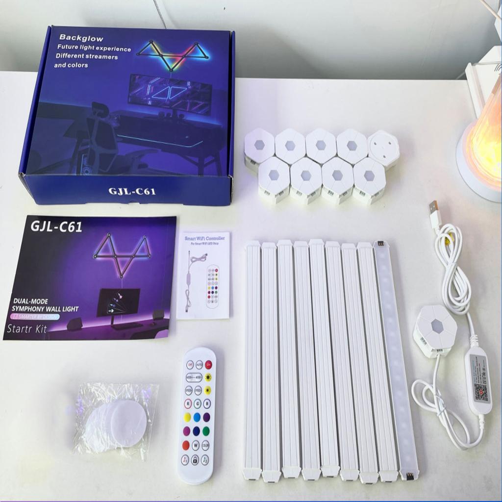 6PCS/9PCS WiFi Smart LED Strip Lights Bars RGB-IC 3D Hexagon Music Sync Voice Control DIY Splicing Wall Sconces for Game Bedroom