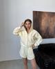 Casual European and American women's sports set, solid color long-sleeve zip-up cardigan, tie-up shorts, two-piece set