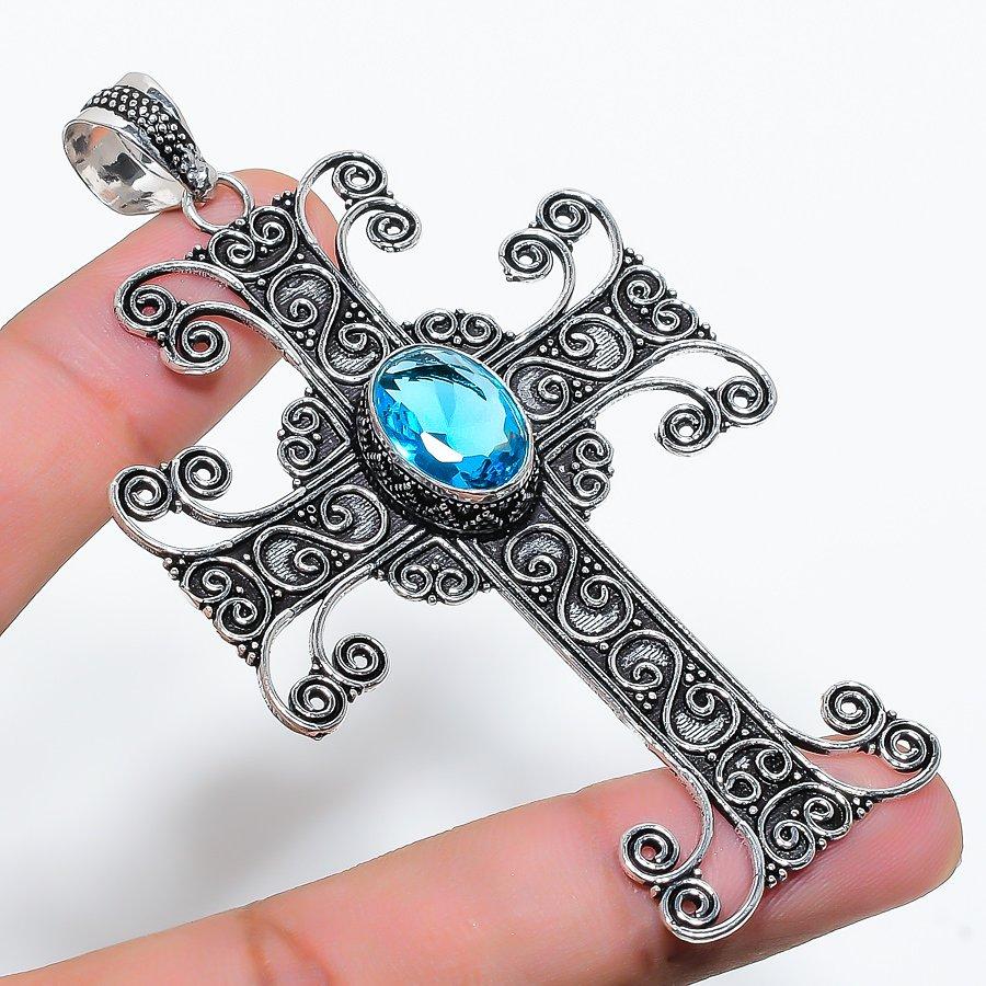 

Swiss Blue Topaz Gemstone Handmade Ethnic Gift Jewelry Pendant 3.35 VR-1660