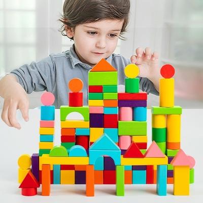 40PCS/SET Wooden Wooden Building Blocks Colorful Early Educational Toys Developmental Toy  Kids Play