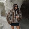 2025 cross-border Europe, America, autumn and winter Amazon's new leopard print woolen jacket women's warm fur collar trend