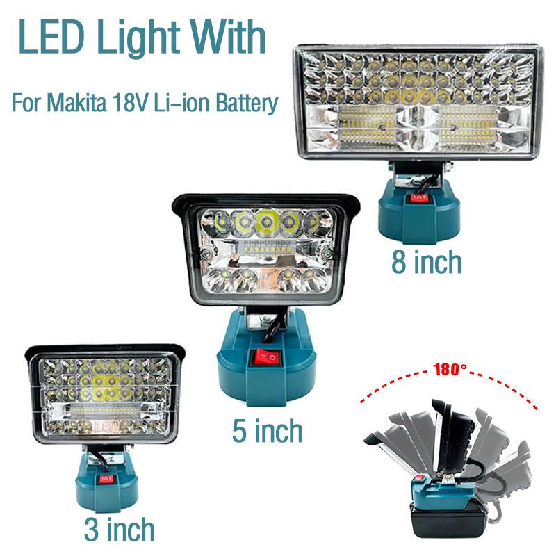 3/5/8 Inch LED Work Light Flashlight For Makita 18V Li-ion Battery Handheld Spotlight WIth Switch Night Lighting Tools