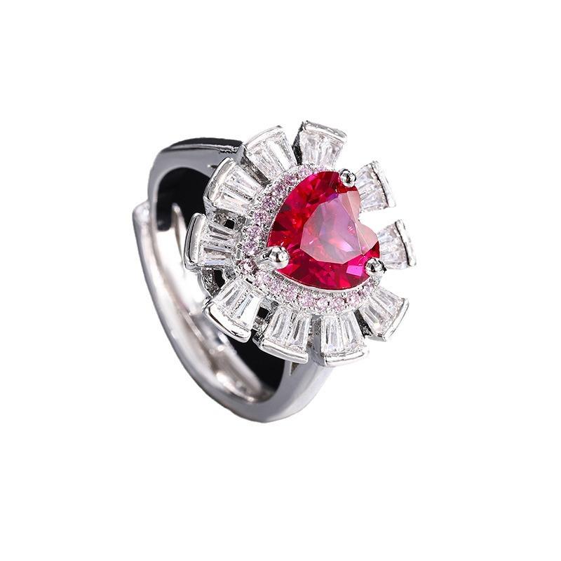 Love Red Corundum Ring Women's Talent European and American Style Light Luxury Versatile Talent Ring