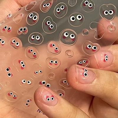 1 pz 3D Occhio In Rilievo Unghie Artistiche Adesivi Kawaii Bocca Mostro Copertura Completa Nail Patch Peelable Sorriso Nail Slider Decorazioni per Manicure