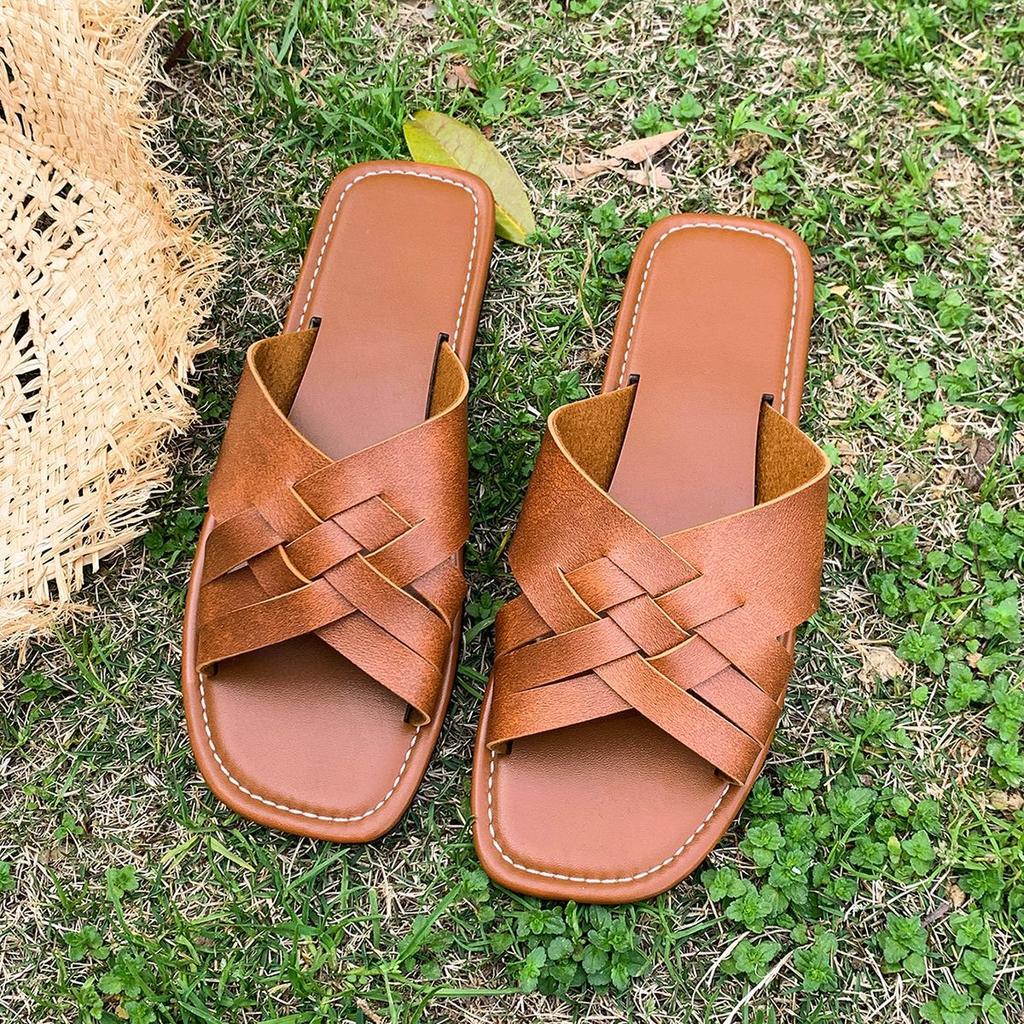 2025 Flat Bottom Cross with Large Size Slippers Women Wear Roman Beach Cool Slippers Large Size Slippers
