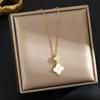 Elegant Gold-Plated Chinese-Style Four-Leaf Clover Necklace with Imitation Hetian Jade Pendant for Women