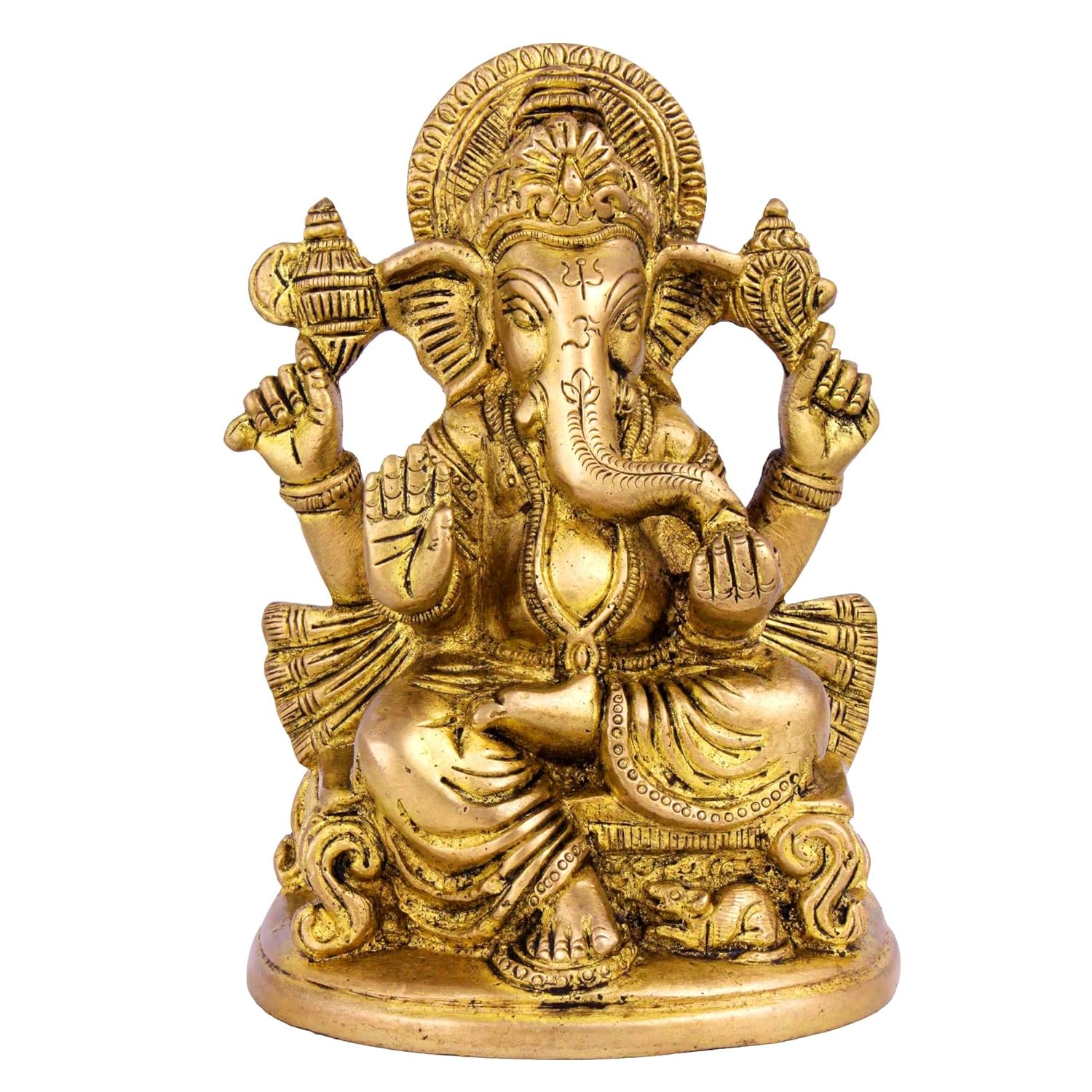 

100 % Чистая латунь Скульптура Ганеши Индуистская религиозная статуя Бога Идола - 5,2 дюйма