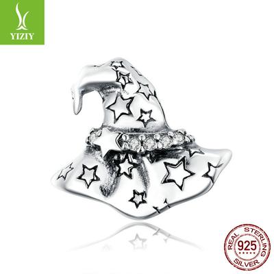 Hat 925 Sterling Silver Beads, Mystery Halloween Ornament Accessories Scc1621
