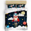 Outer Space Cartoon Cute Spaceship Rocket Duvet Cover with Pillow Case 3pcs Bedding Set Quilt Cover Double Bed Home Textile