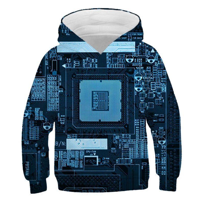 Electronic Chip Grpahic Hoodies for Men Clothing 3D Circuit Board CPU Printed Hooded Pullovers Funny Kids Hoodie Swaetshirt Tops