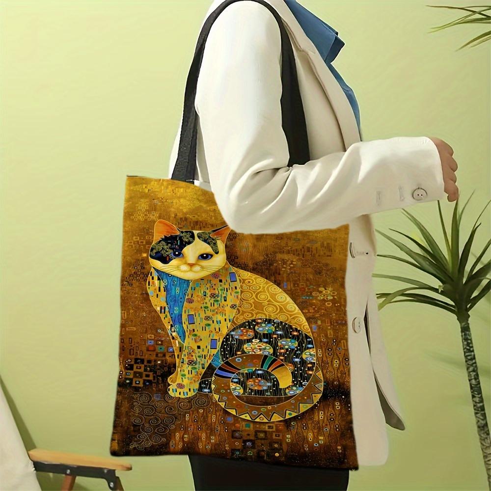 Artistic Abstract Cat Print Shoulder Bag, able Handbag, Casual Bag Suitable For Travel, Play And Work