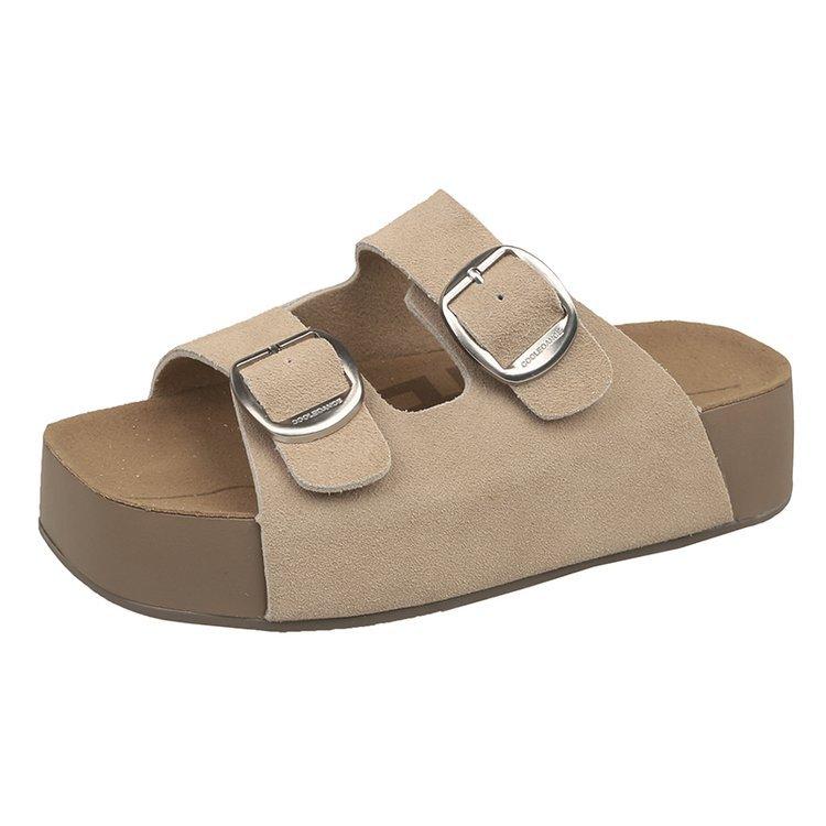Cowhide version~ Zhou Yutong Shen Yue same raw chocolate toast thick-soled Boken slippers 2025 summer new sandals