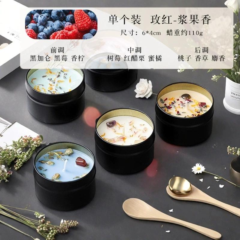 1Pc Premium Crystal Scented Candle - Handmade Soy Wax Dried Flower Tin, Aromatherapy Creative Ornament & Photography Prop