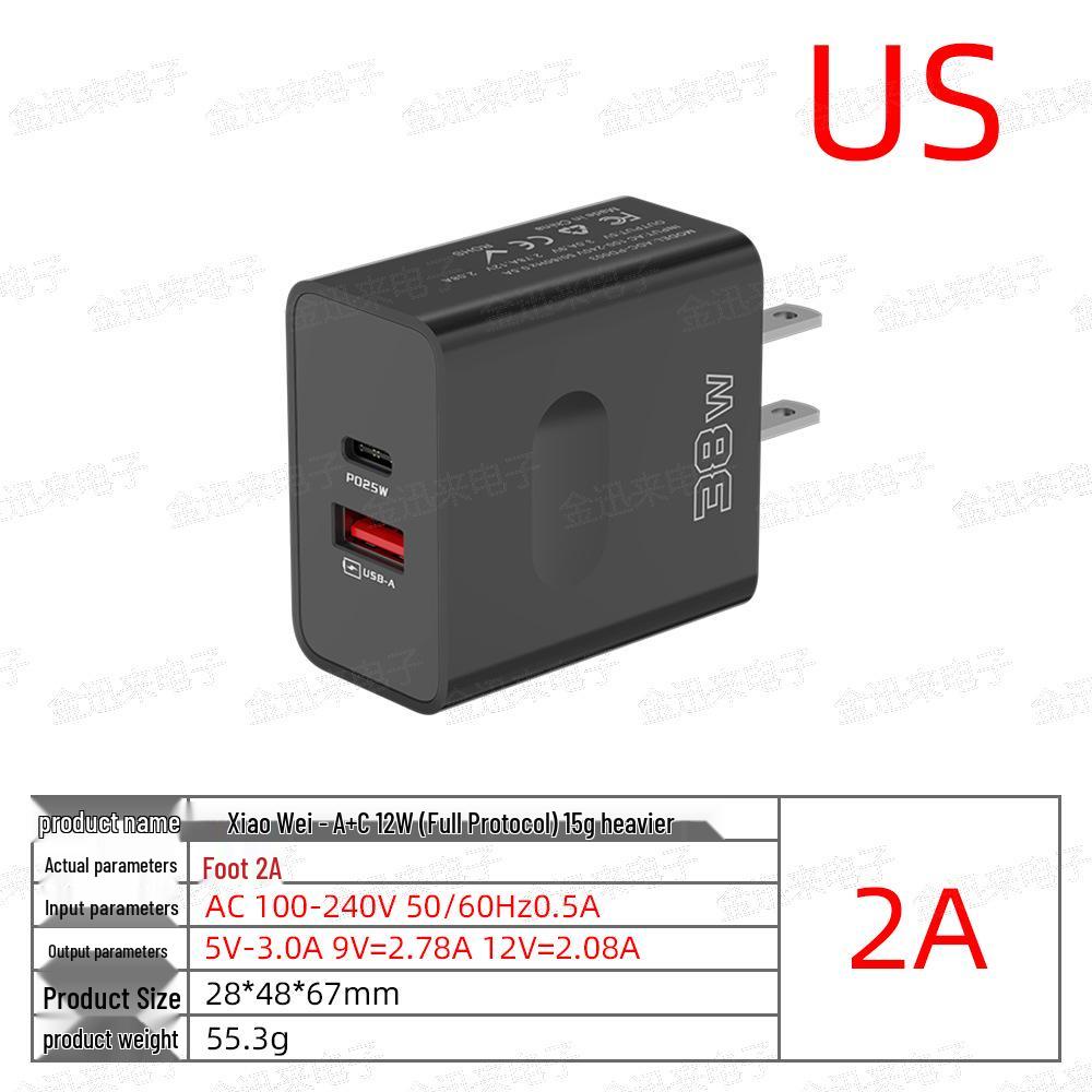 Carregador Rápido USB+PD de Porta Dupla 38W com Carregamento Rápido (UE / EUA / UK Plug)