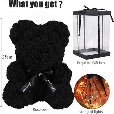 25cm Rose Teddy Bear Artificial Flower Bears with Lights Lighted Up Roses Gifts for Valentines Day Mothers Day Wedding Anniversary Birthday Decoration