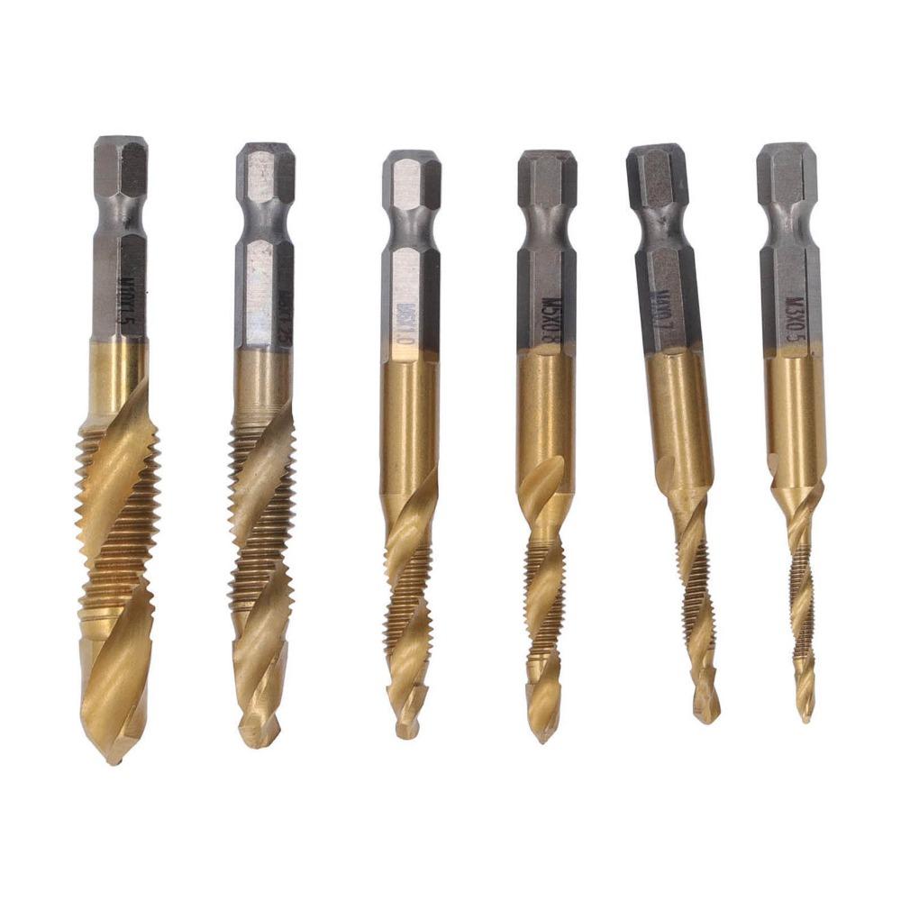 6pcs Titanium Coated Threaded Drill Taps HSS 4341 Drill Tap Set Durable Screw Drill Tap  Drilling