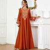 Solid Color Embroidered Long Sleeve Arabic Dress for Muslim Women