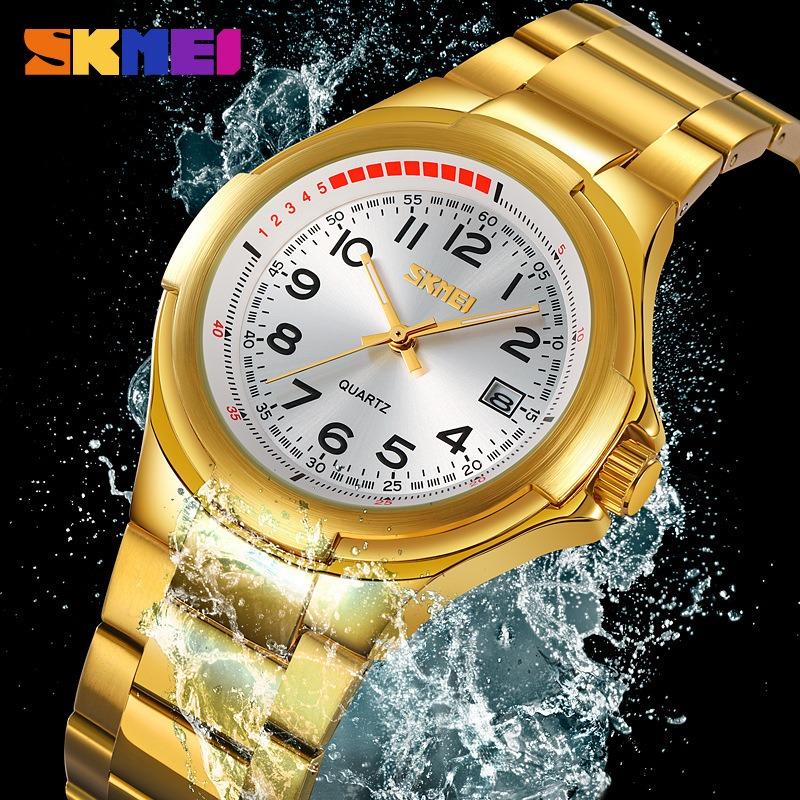 Damen-Geschäftsuhr rund wasserdicht Edelstahl Mode Retro Paar Uhr Herren-Quarzuhr