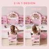 Kids Dressing Table, Kids Vanity Set with Stool, Pink