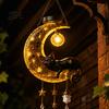 Whimsical Cat Sculpture for Garden Solar Halloween Hanging Moon Lamp with Ghost Star Charm, Black On Crescent Illuminated Outdoor Decor Home