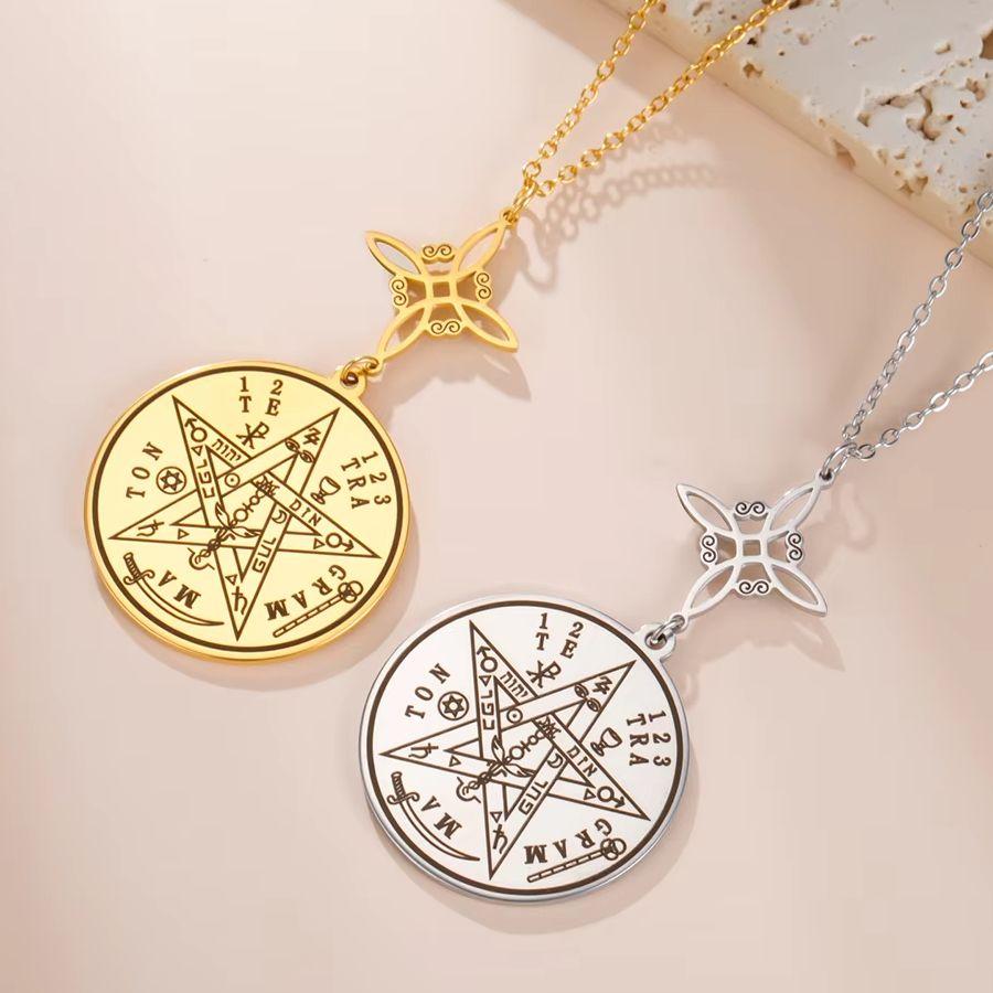 Dawapara Tetragrammaton Pentagram Necklaces Witches Knot Pendant Wiccan Protection Amulet Stainless Steel Jewelry