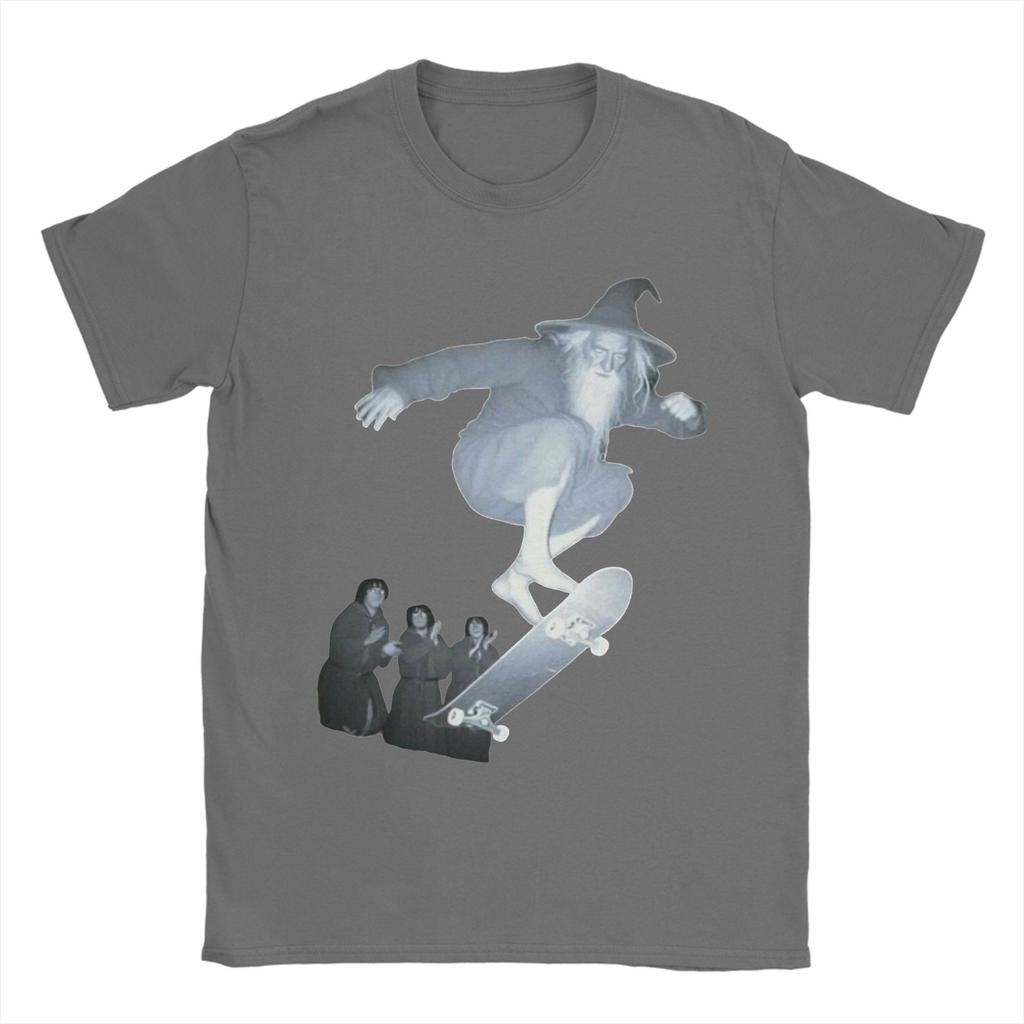 Men T-Shirts Gandalfs On a Skateboard 100% Cotton Tees Short Sleeve L-Lords Of The R-Rings T Shirt Round Neck Clothing Printed