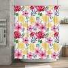 Bath Shower Curtain Fabric Decorative Waterproof 180x180cm Printed Flower Red Pink Yellow Bathroom Liner White Color Home Decora