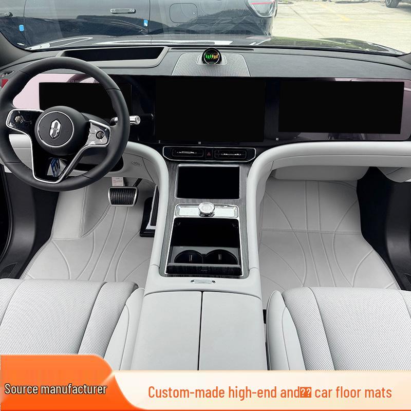 AITO M9 Six-Seater Nappa Leather Floor Mats - Original Moon Shadow Gray with Imitation Cashmere Black Gray