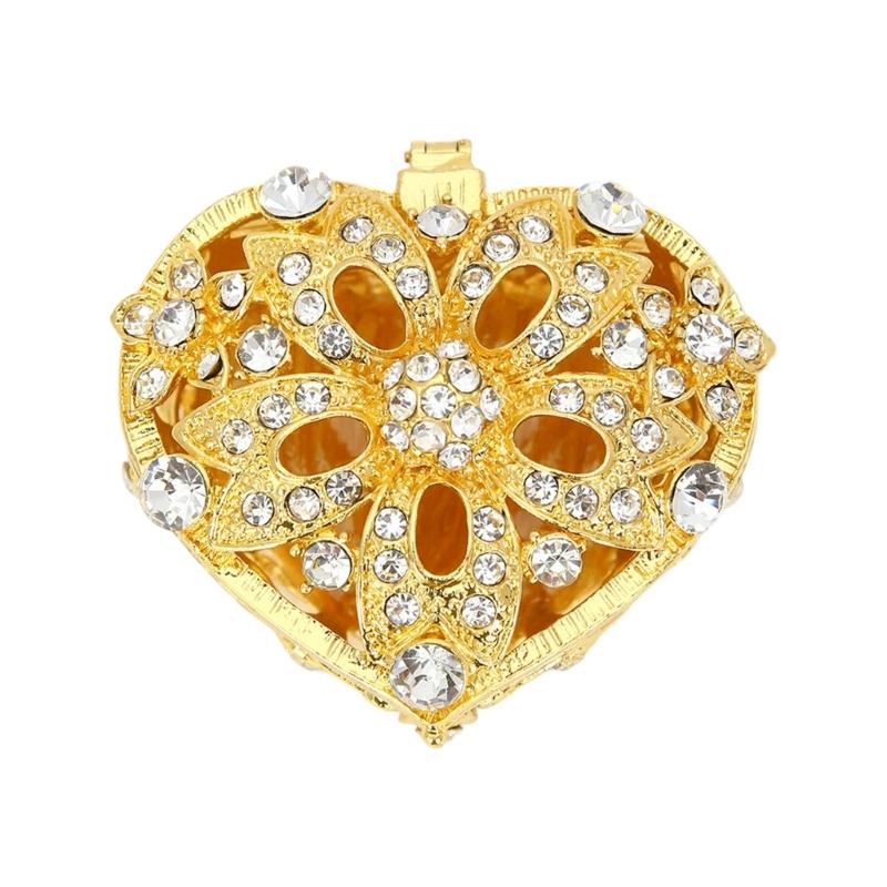 Romance Heart Shaped Metal Jewelry Storage Box Decorated With Diamonds And Pearls