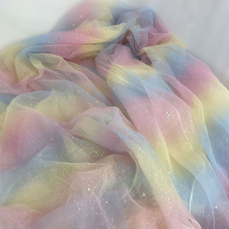 Gradient Rainbow Tulle Fabric Star Sequin By The Meter for Dress Hanfu Wedding Package DIY Sewing Cloth Soft Thin Draping Blue