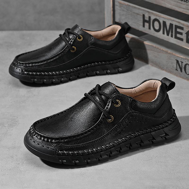 Fashion Men's Leather Casual Shoes Handmade Breathable Shoes Soft Low-top Working Shoes