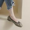 Square head single shoes female flat bow shallow mouth soybean shoes small fragrant wind soft bottom ballet shoes Devotion