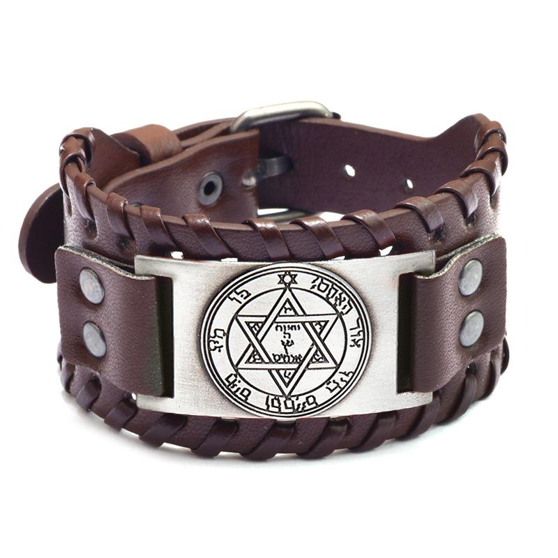 Trendy Totem Design Six-pointed Star Bracelet Men's Bracelet New Fashion Leather Woven Viking Accessorie Party Jewelry Wholesale