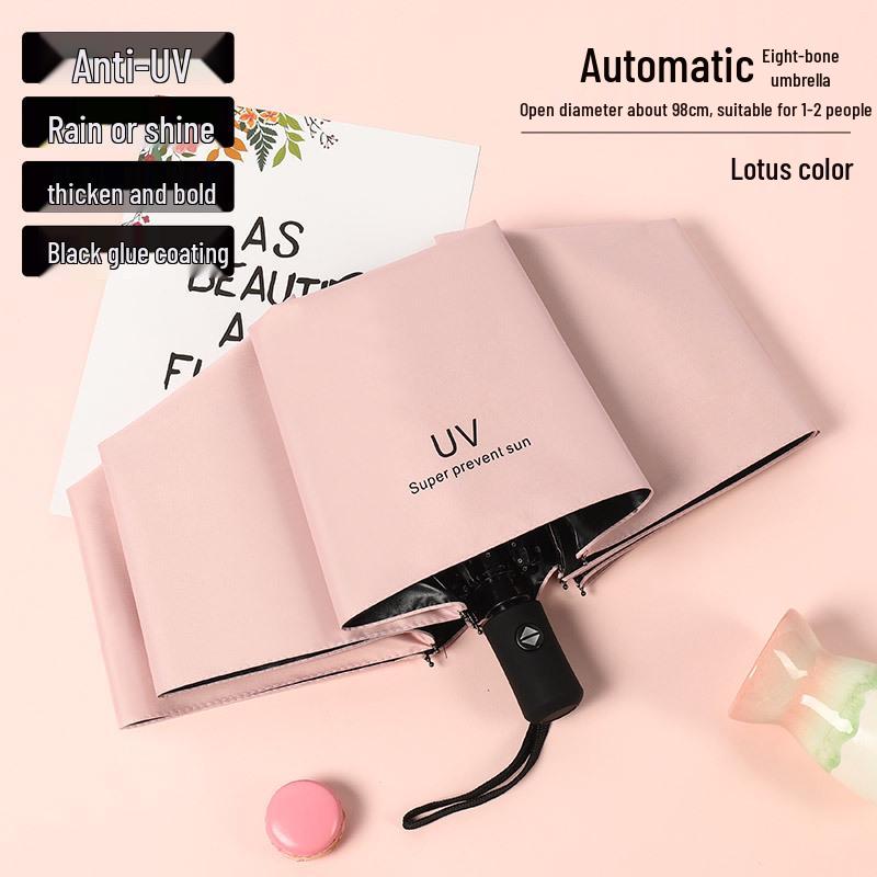 Zakázkový UV černý lepicí deštník proti slunci a dešti – Dámský třídílný design s potiskem loga.