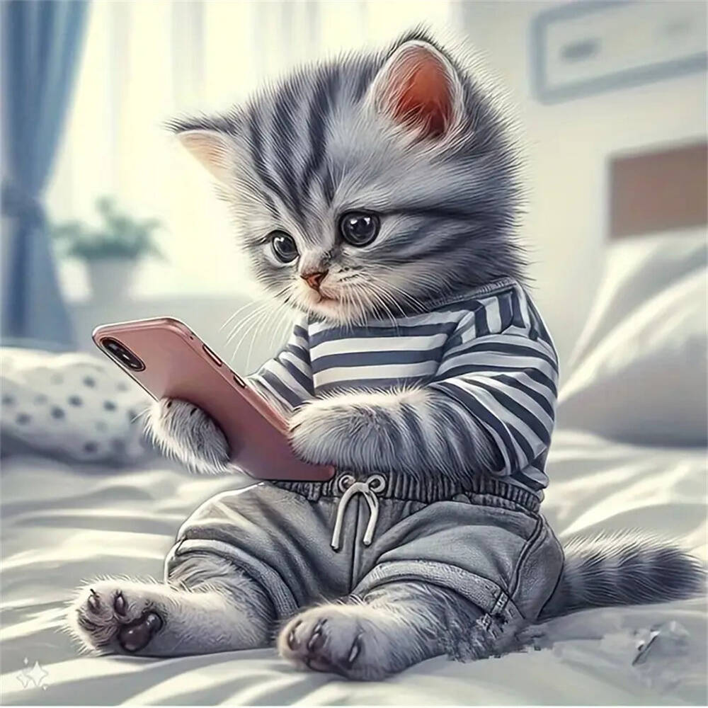 Diamond Painting New Round Rhinestones Cat Animal Housework Full Round Diamond Mosaic Wall Decor Living Room