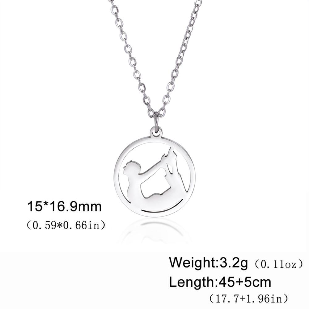 Dancer Rhythmic Gymnastics Round Pendant Necklaces for Women Girls Stainless Steel Gymnast Yoga Necklace Sport Jewelry